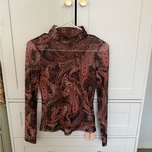 SHEIN Paisley High Neck Blouse - Black and Pink